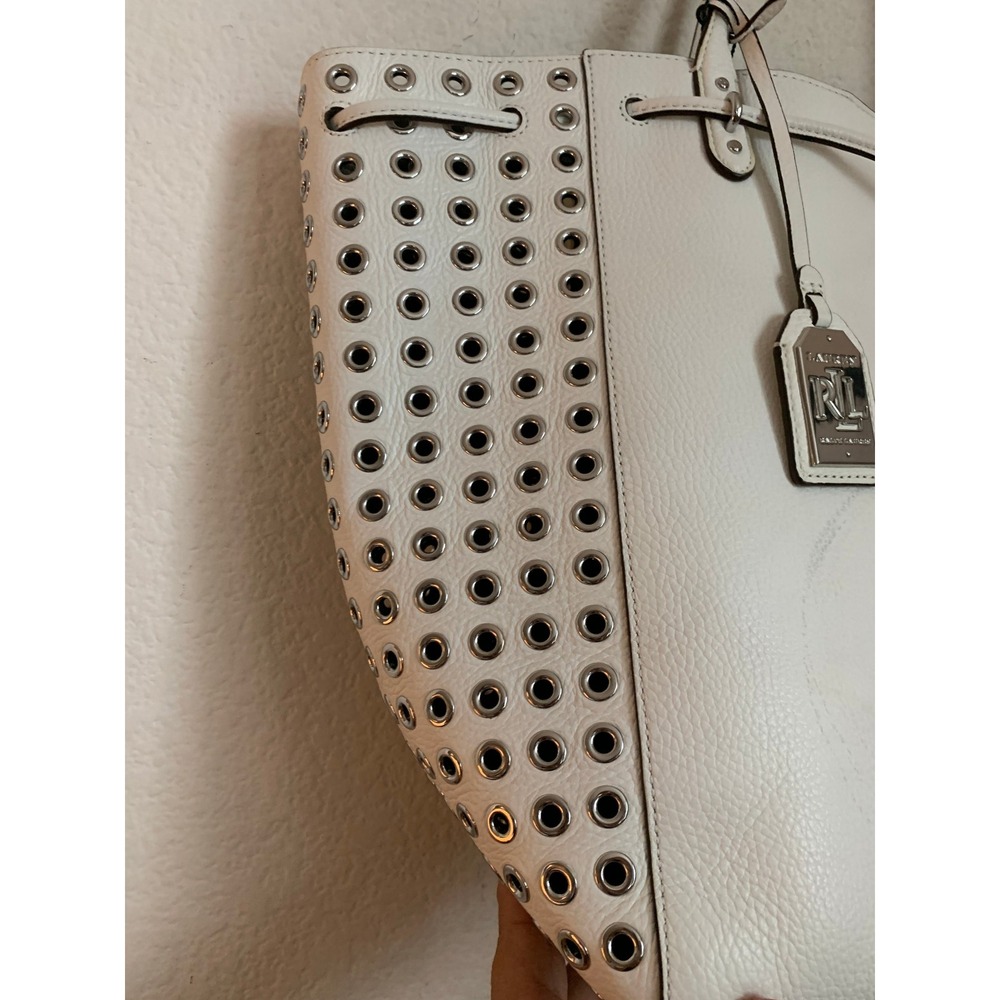 Lauren Ralph Lauren White Leather Eyelet Tote Shoulder Bag NWT - Picture 5 of 16